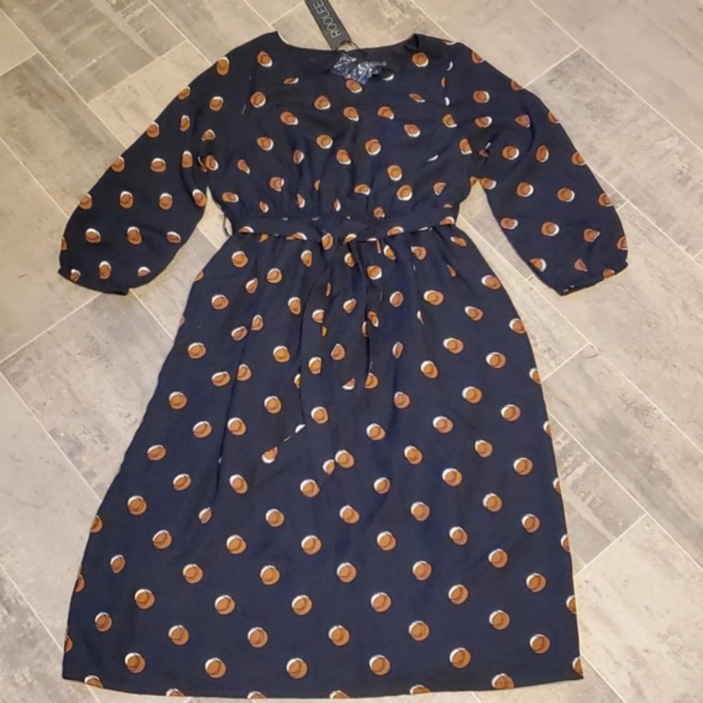 Roolee Navy Rust Polkadot Dress M